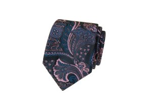 Modrá luxusní pánská kravata s růžovým vzorem