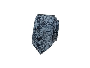 Modrá luxusní pánská slim kravata se vzorem Paisley