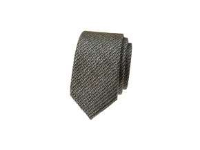 Béžová luxusní pánská slim kravata se zeleným vzorem