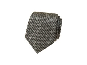 Béžová luxusní pánská kravata se zeleným vzorkem
