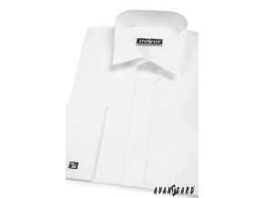 Bílá pánská fraková košile na manžetové knoflíčky s krytou légou, 671-1 V1