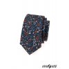 Tmavě modrá SLIM kravata s hnědým květinovým vzorem