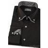 Pánská černá luxusní košile s kombinovaným límečkem s jemným kárem dl. ruk. 526-2301