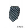 Tmavě modrá luxusní slim kravata se zelenou mřížkou