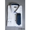 Bílá pánská slim fit košile s modrými knoflíčky, dl.rukáv, 109-9131