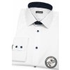 Bílá pánská slim fit košile s modrými knoflíčky, dl.rukáv, 109-9131