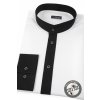 Bílá pánská slim fit košile s černým stojáčkem, dl.rukáv, 152-0123
