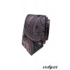 Velmi tmavě šedá luxusní slim kravata s růžovým vzorem