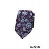 Tmavě fialová luxusní slim kravata s modrými květy