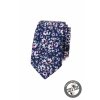 Tmavě modrá luxusní pánská slim kravata s květy