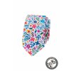 Bílá luxusní pánská slim kravata s barevnými květy