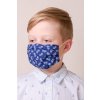 Modrá dětská ochranná rouška na obličej s kapsou a tvarovacím drátkem - Kolo (s gumičkami)