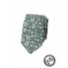 Olivově zelená bavlněná luxusní pánská slim kravata s květy