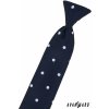 Tmavě modrá dětská kravata na gumičku s bílými puntíky (31 cm)
