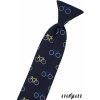 Tmavě modrá dětská kravata na gumičku se vzorem – Kolo (31 cm)