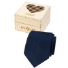 Tmavě modrá pánská kravata s proužkovanou strukturou v dřevěné dárkové krabičce – Svědek