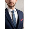Tmavě modrá bavlněná luxusní pánská slim kravata se vzorem