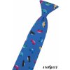 Zářivě modrá dětská kravata na gumičku s barevnými auty (31 cm)