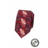 Cihlově červená bavlněná luxusní pánská slim kravata s květinami