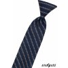 Tmavě modrá dětská kravata na gumičku s hnědým vzorkem (31 cm)