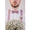 Tmavě pudrový matný pánský motýlek + kapesníček do saka