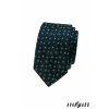 Tmavě modrá luxusní pánská slim kravata se zelenými květinkami