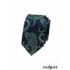 Tmavě modrá luxusní pánská slim kravata se zeleno-bílým vzorem