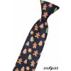 Tmavě modrá dětská kravata na gumičku se vzorem – Vánoční perníček (44 cm)
