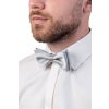 Světle šedý pánský motýlek se stříbrnými detaily + kapesníček do saka
