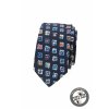 Modrá luxusní bavlněná pánská slim kravata s květy