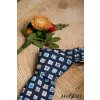 Modrá luxusní bavlněná pánská slim kravata s květy