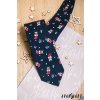 Tmavě modrá bavlněná luxusní pánská kravata – Buldok (vánoční motiv)