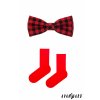 Červeno-černá dárková sada pánský motýlek + pánské ponožky