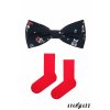 Modro-červená dárková sada pánský motýlek + pánské ponožky (Vánoční buldoček)