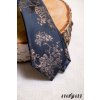 Tmavě modrá luxusní pánská kravata s hnědým květovaným vzorem