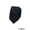 Tmavě modrá luxusní pánská slim kravata s jemným hnědým vzorem Paisley