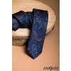 Tmavě modrá luxusní pánská slim kravata s jemným hnědým vzorem Paisley