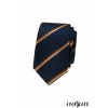 Tmavě modrá luxusní pánská slim kravata s hnědými pruhy
