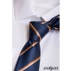 Tmavě modrá luxusní pánská slim kravata s hnědými pruhy