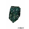 Tmavě modrá luxusní pánská slim kravata se zeleno-béžovými květy