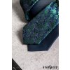 Tmavě modrá luxusní pánská slim kravata se smaragdově zelenými květy