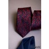 Tmavě modrá luxusní pánská slim kravata s květy a červeným vzorem