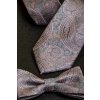 Šedý pánský motýlek s růžovým vzorem Paisley + kapesníček do saka