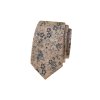 Béžová luxusní pánská slim kravata s tmavými květy