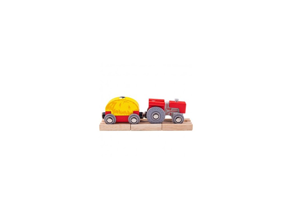 Autíčka - Traktor s valníkem červený + 3 koleje, Bigjigs