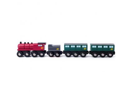 Vláček - Parní lokomotiva s uhlím a osobními vagony Woody