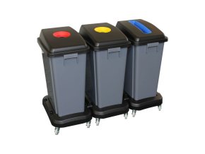 Sestava odpadkových košů na tříděný odpad 3x60 l, na kolečkách, plast