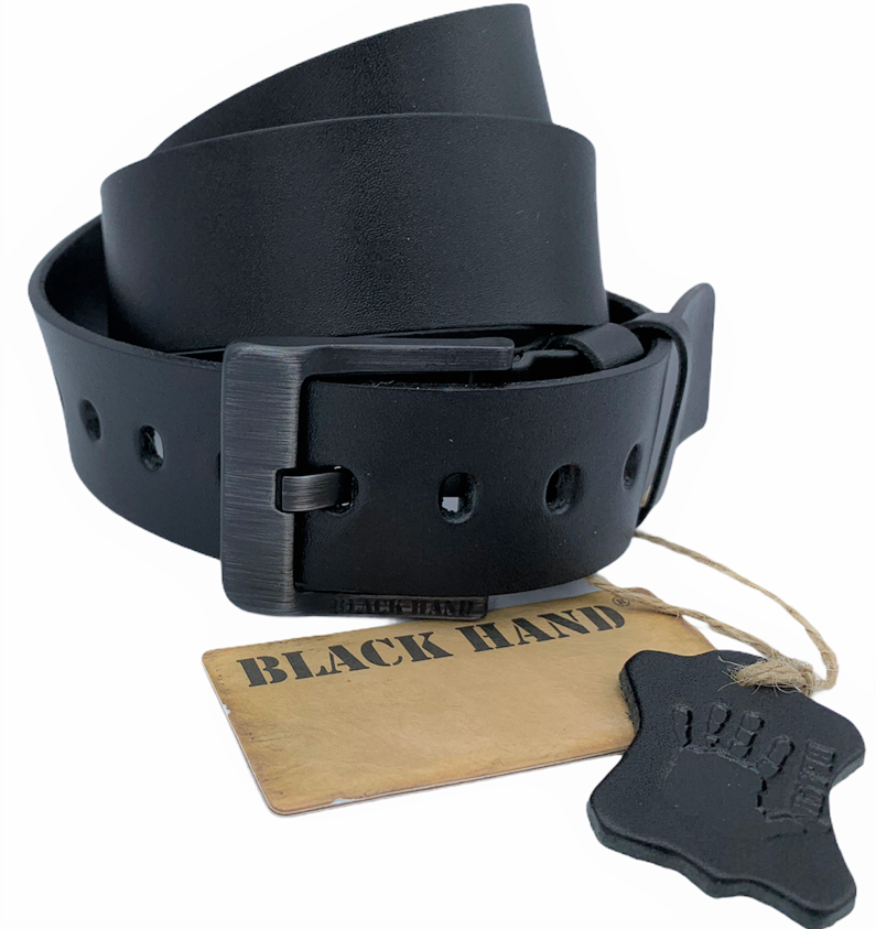 Černý kožený pásek Black Hand 122-98 Délka: 100 cm