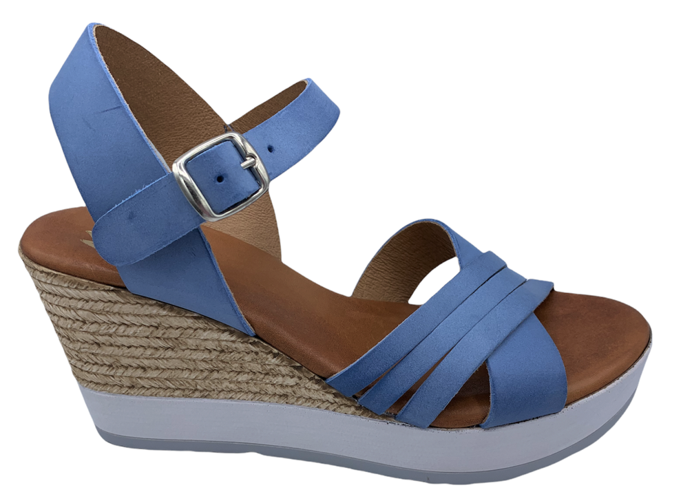 Dámské kožené sandále na klínku MISSTIC 70137 modré Velikost: 39 (EU)