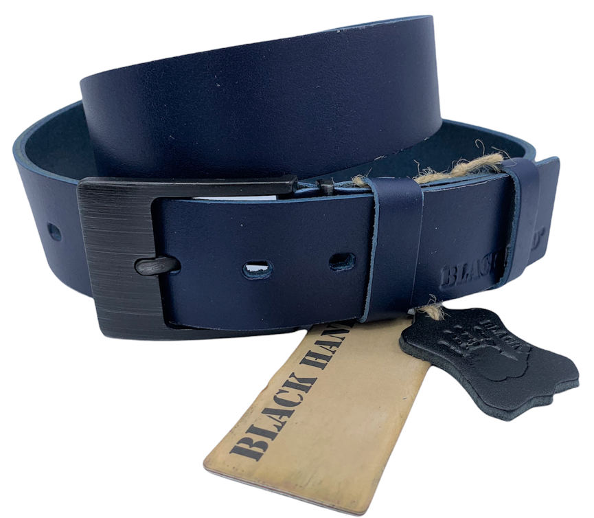 Modrý kožený pásek Black Hand 004-40 Délka: 90 cm
